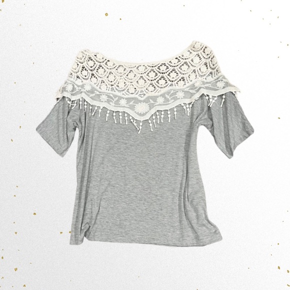 Gray/White Off-Shoulder Half Sleeve Top - Picture 2 of 3